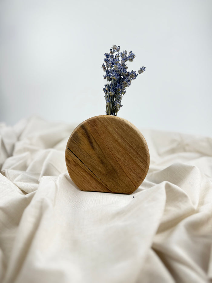 Vază rotundă din lemn pentru flori uscate – stejar sau nuc, 14 cm