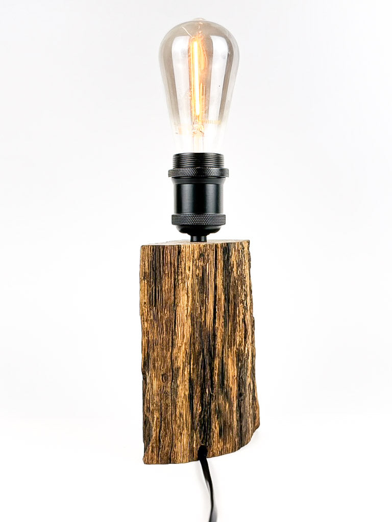 Lampă decorativă din lemn de stejar, trunchi natural