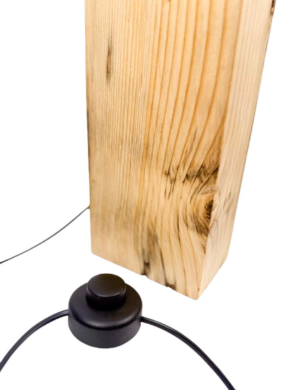 Lampă de podea handmade din brad masiv cu abajur sferic din lemn, bec E27