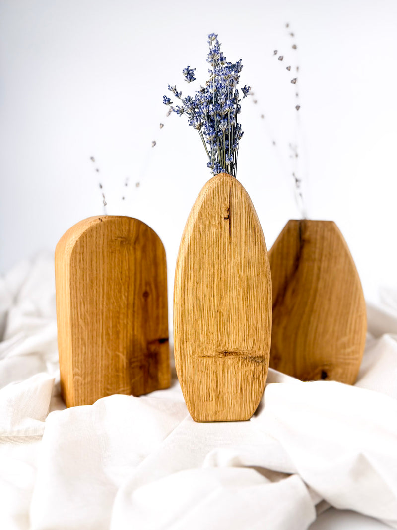 Set de 3 vaze din lemn pentru flori uscate