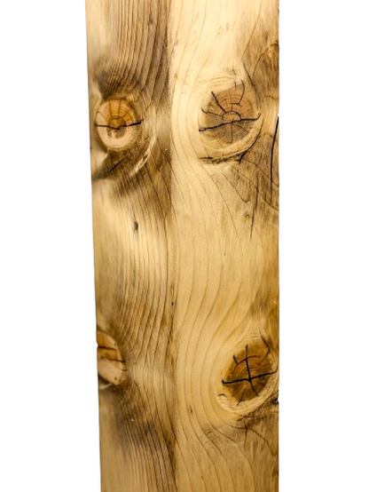 Lampă de podea handmade din brad masiv cu abajur sferic din lemn, bec E27