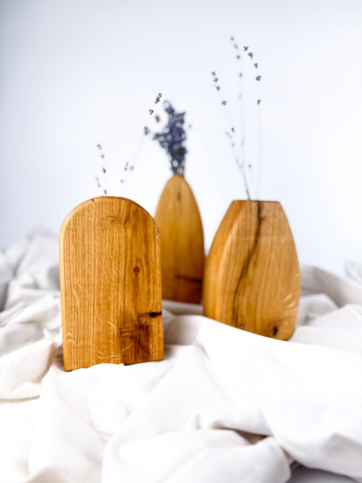 Set de 3 vaze din lemn pentru flori uscate