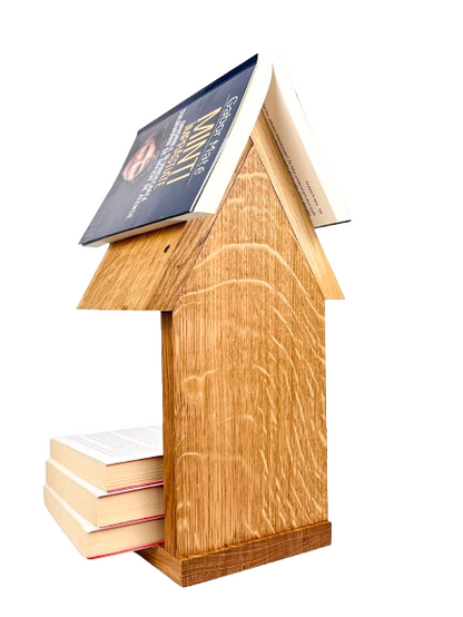 Suport de carte handmade din stejar masiv cu bibliotecă pentru 3 cărți