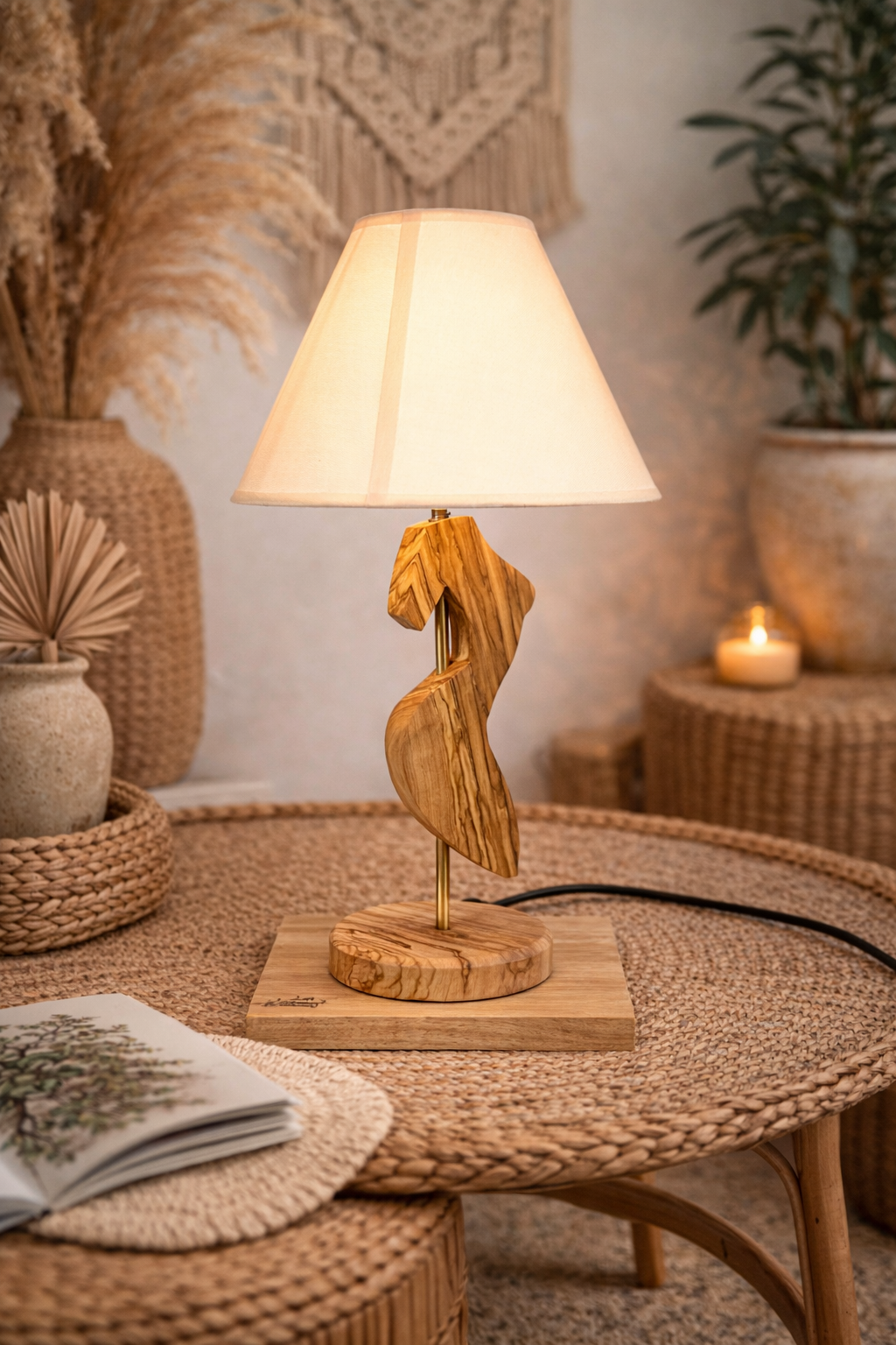 Lampă decorativă „Smaranda” din lemn de măslin – handmade