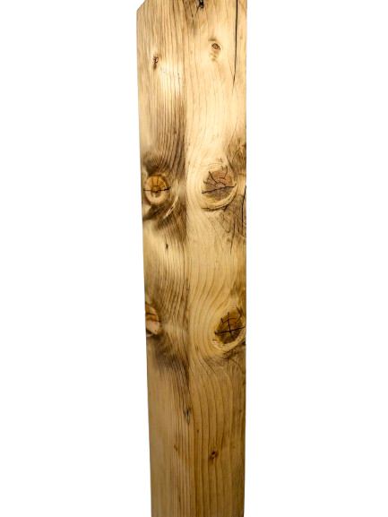 Lampă de podea handmade din brad masiv cu abajur sferic din lemn, bec E27