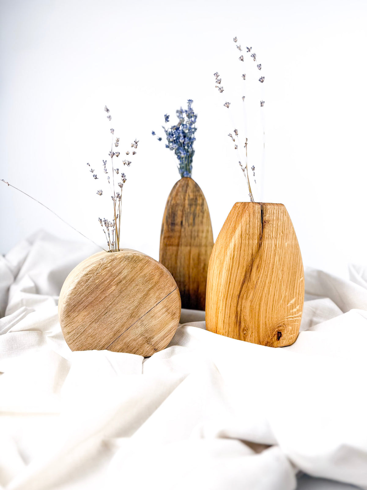Set de 3 vaze din lemn pentru flori uscate