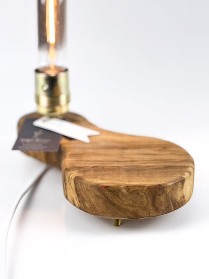 Lampă decorativă din lemn de măslin – bază organică joasă – handmade