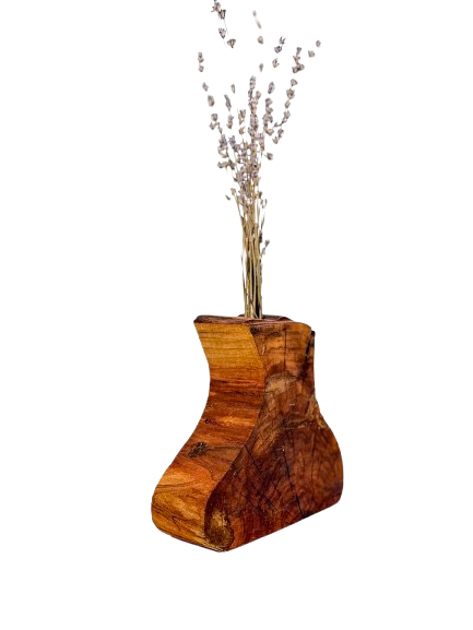 Vază handmade din cireș masiv pentru flori uscate, piesă unică