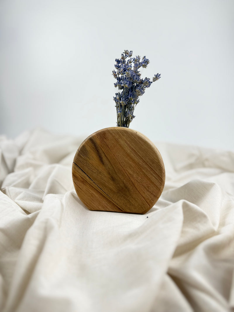 Vază rotundă din lemn pentru flori uscate – stejar sau nuc, 14 cm