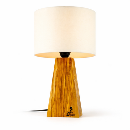 Lampă din lemn de măslin cu abajur textil – handmade – Mugur de Lumină