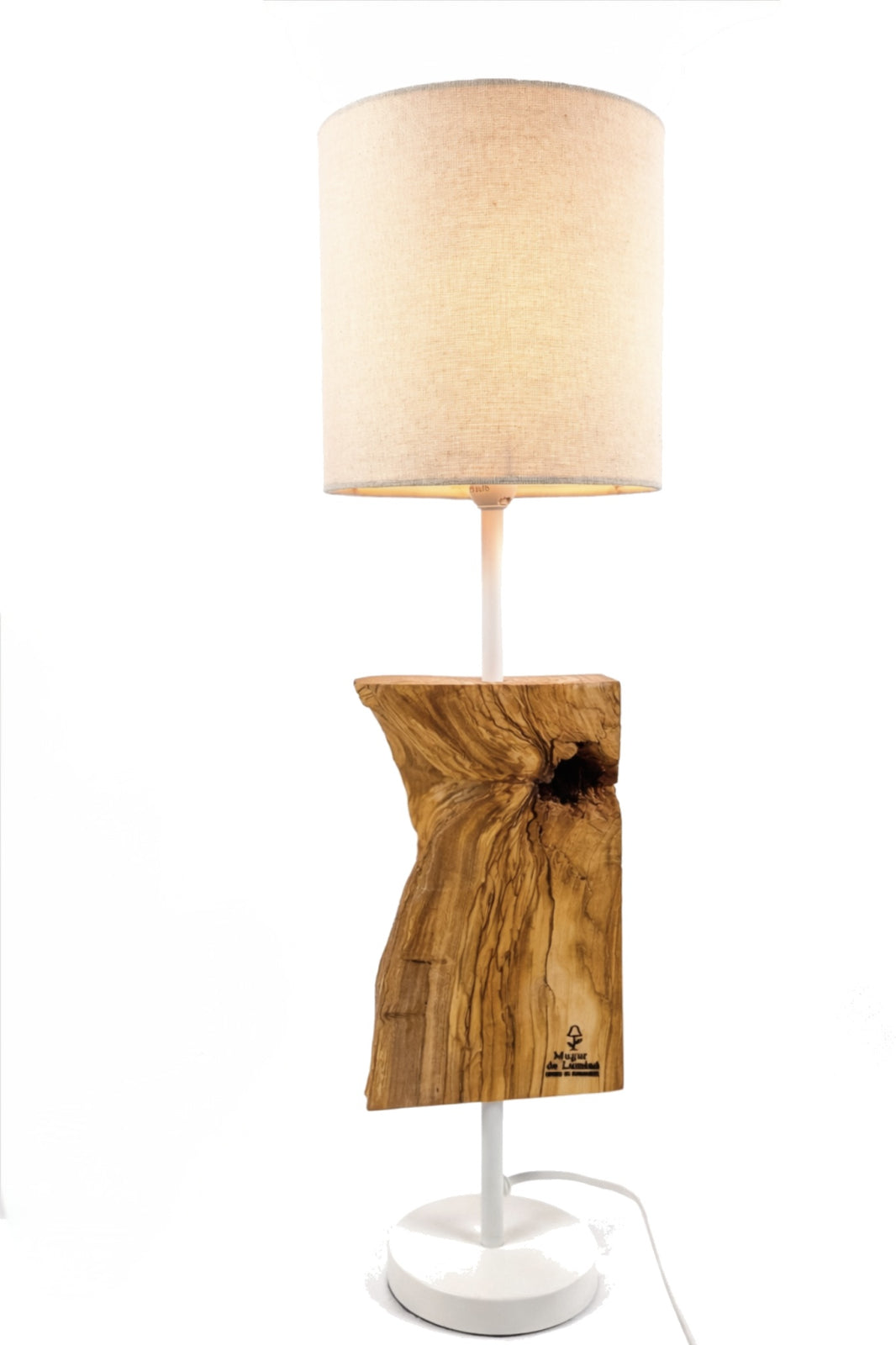 Lampă de masă din lemn de măslin – bază verticală organică