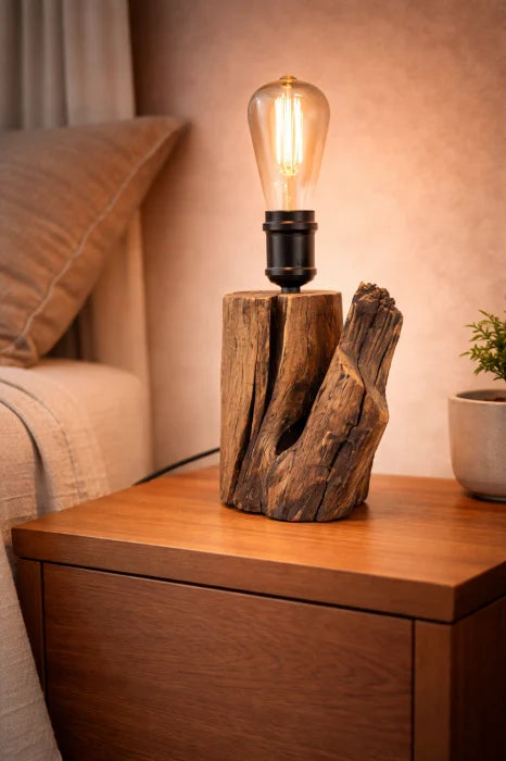 Lampă de masă handmade din cireș masiv, bec Edison inclus , handmade