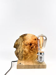 Lampă decorativă de masă handmade din plop, cu bază din stejar, design natural,