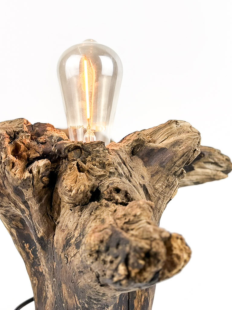 Lampă decorativă handmade din stejar masiv, trunchi natural