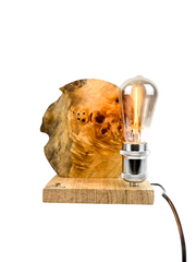 Lampă decorativă de masă handmade din plop, cu bază din stejar, design natural,