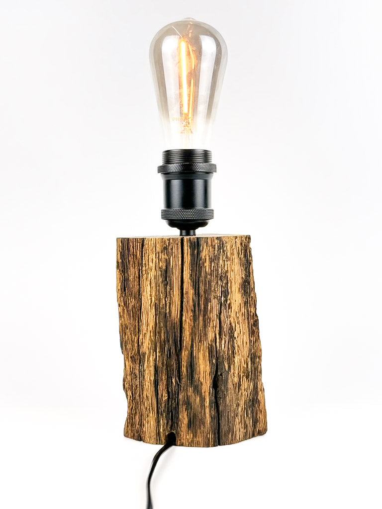 Lampă decorativă din lemn de stejar, trunchi natural