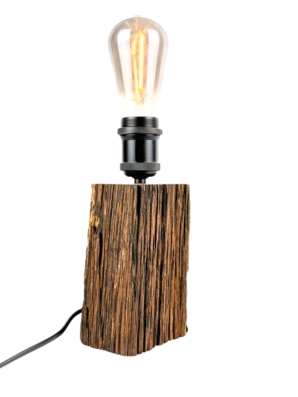 Lampă decorativă din lemn de stejar, trunchi natural