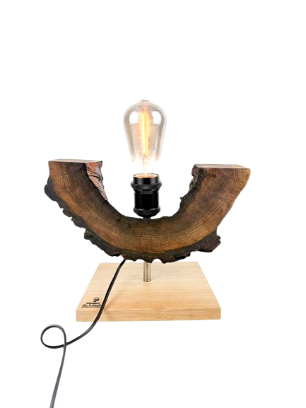 Lampă decorativă din nuc, cu bază din stejar, handmade, unicat