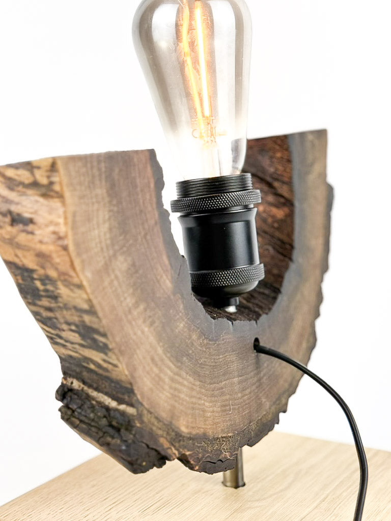 Lampă decorativă din nuc, cu bază din stejar, handmade, unicat