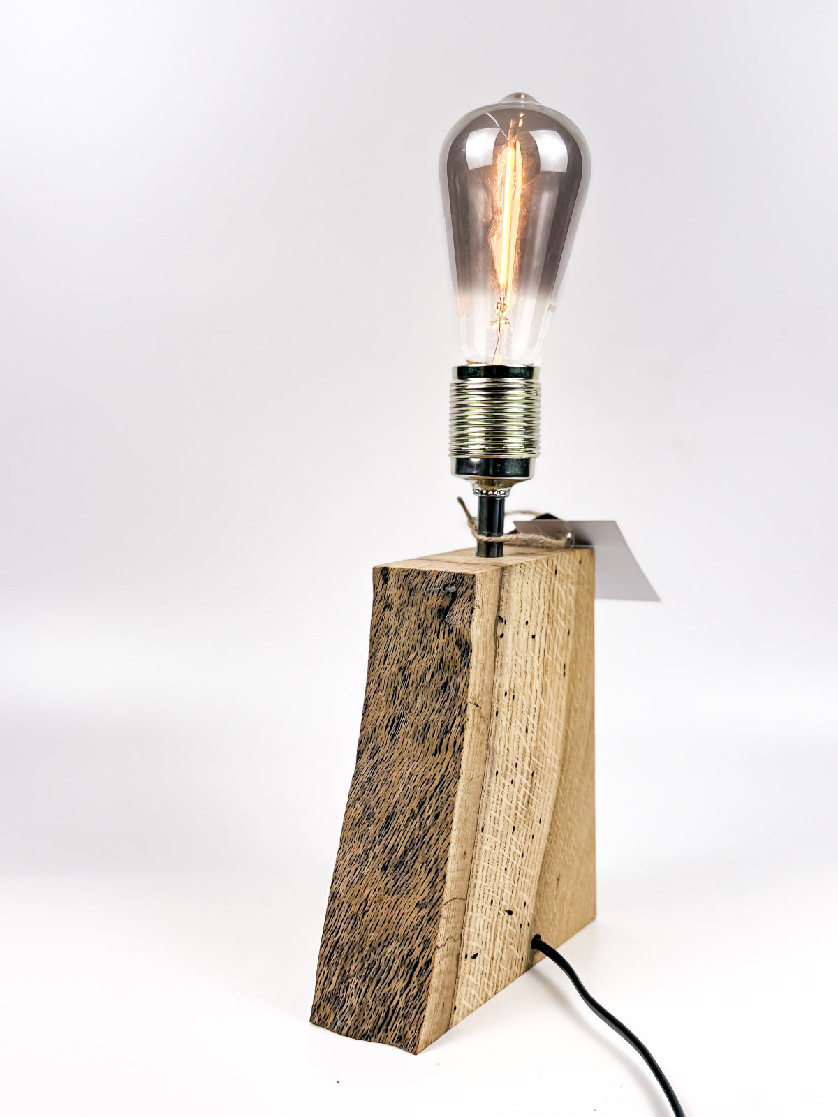 Lampă decorativă handmade din lemn de stejar – bec Edison inclus