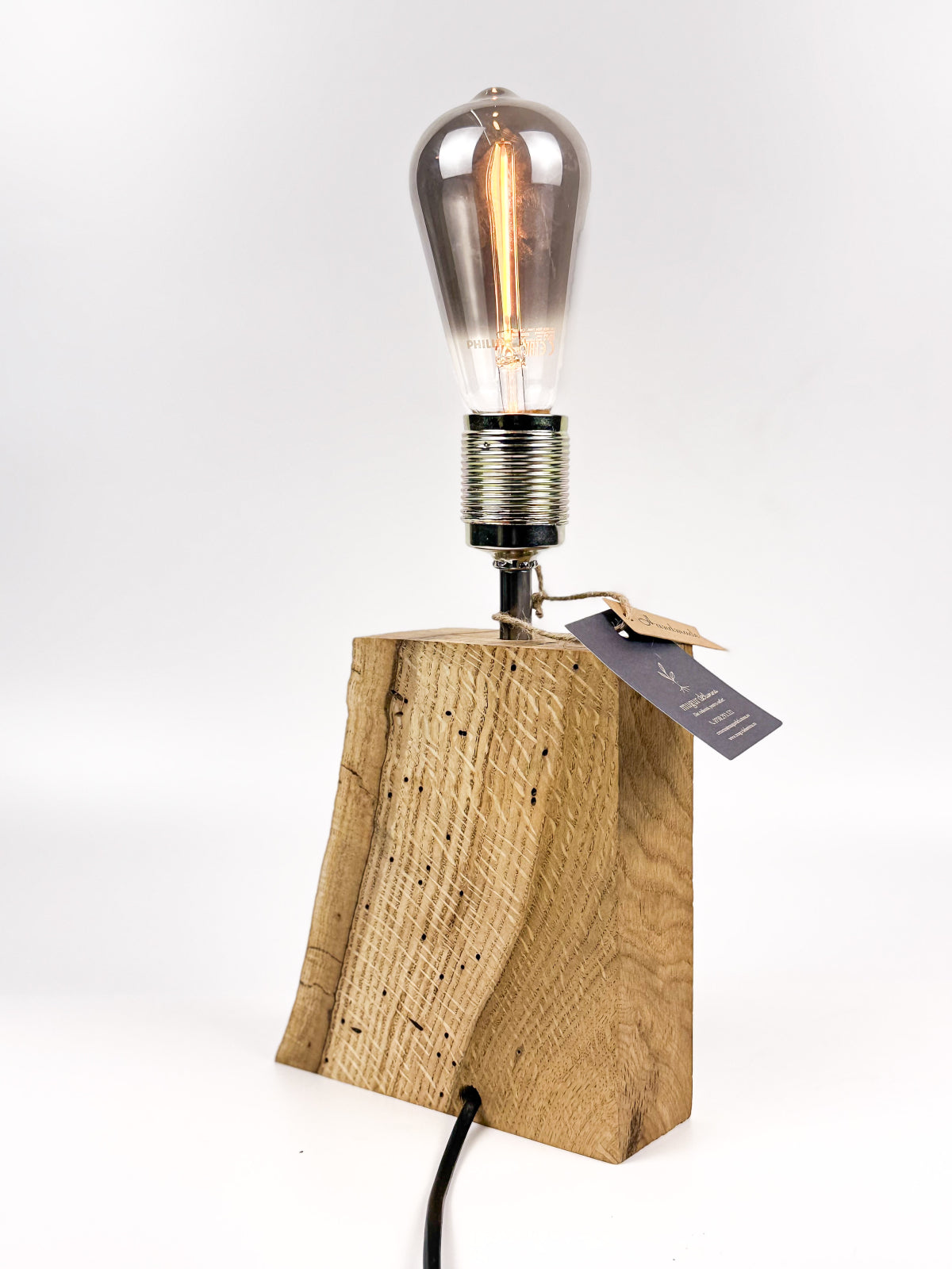 Lampă decorativă handmade din lemn de stejar – bec Edison inclus