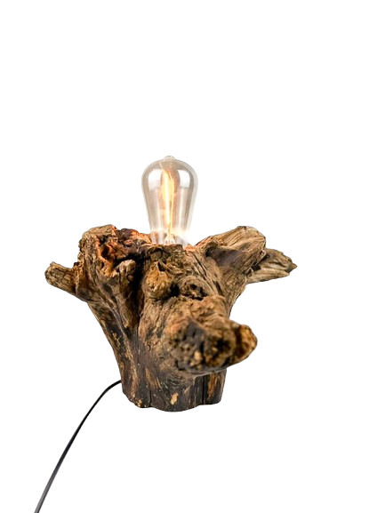 Lampă decorativă handmade din stejar masiv, trunchi natural