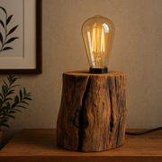 Lampă decorativă handmade din trunchi masiv de lemn, stil rustic