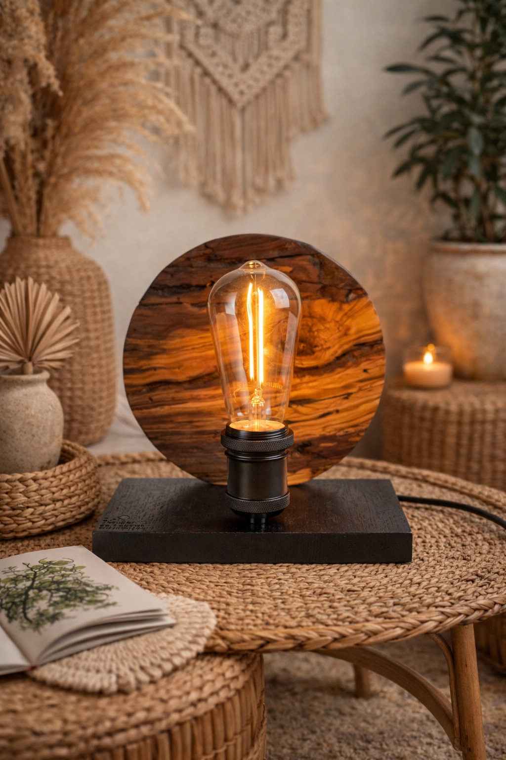 Lampă handmade „Amurg” din lemn de măslin