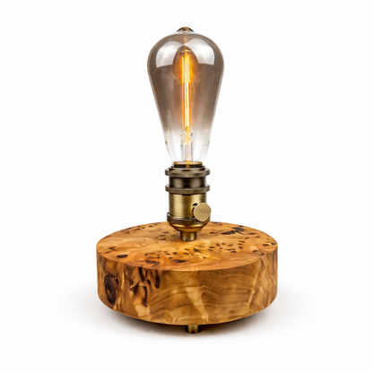 Lampă handmade din lemn masiv de plop cu soclu vintage