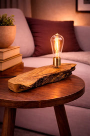 Lampă decorativă din lemn de măslin – bază organică joasă