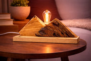 Lampă handmade din măslin masiv cu două forme contrastante, bec Edison
