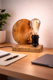 Lampă decorativă din lemn de plop, formă organică cu bază din stejar