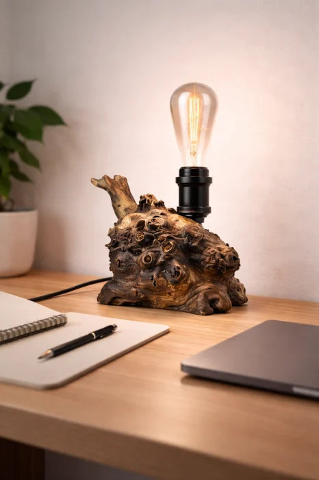 Lampă din rădăcină de plop , bec Edison – handmade