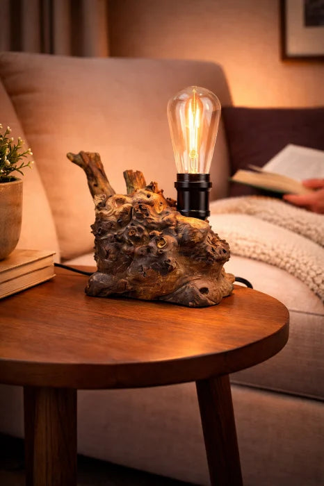 Lampă din rădăcină de plop , bec Edison – handmade