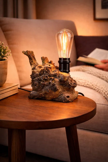 Lampă din rădăcină de plop , bec Edison – handmade