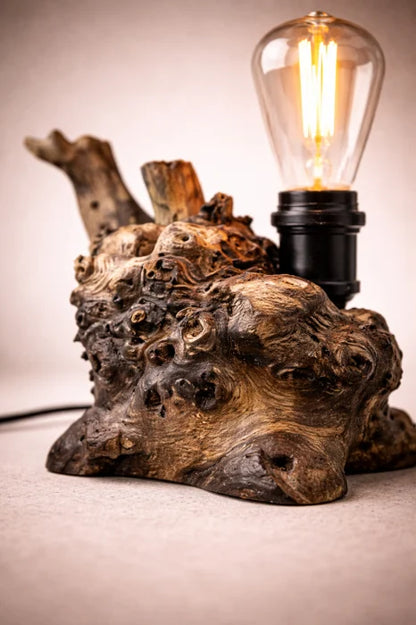Lampă din rădăcină de plop , bec Edison – handmade