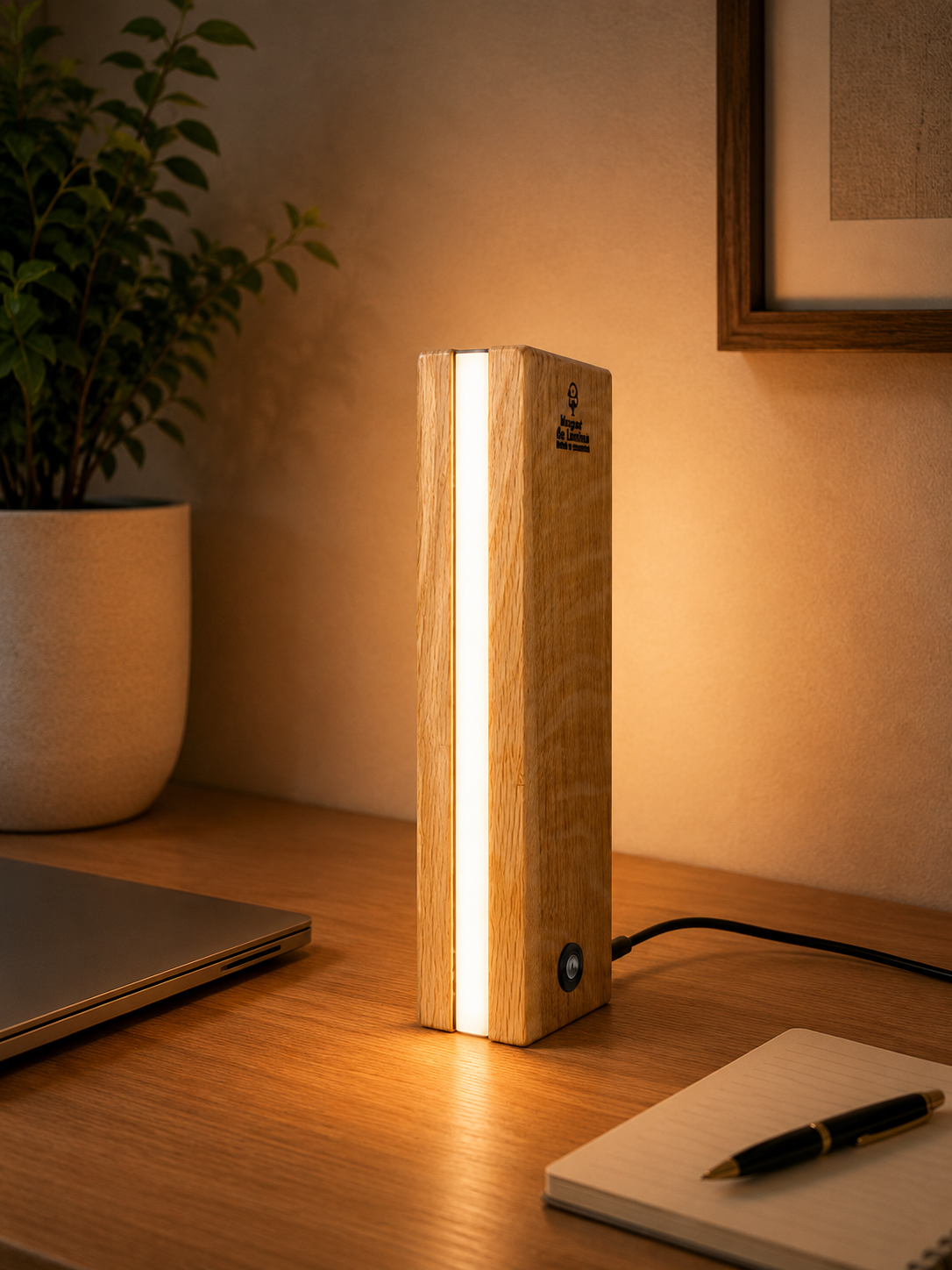 Veioză handmade din stejar masiv cu LED dimabil încastrat