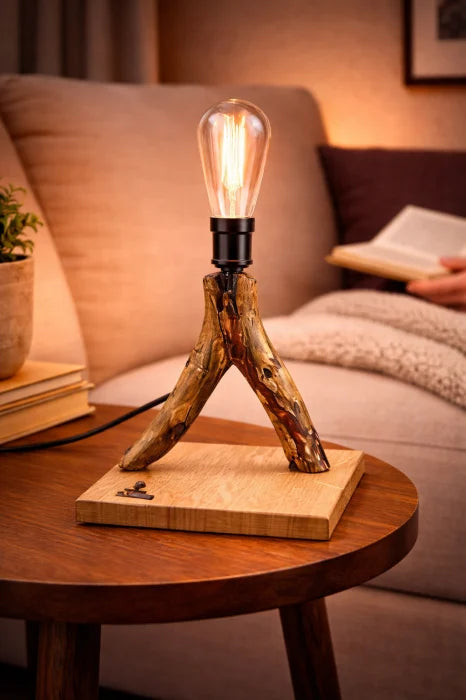 Lampă decorativă din lemn de stejar, ramură naturală