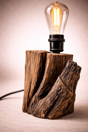 Lampă de masă handmade din cireș masiv, bec Edison inclus , handmade
