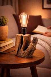 Lampă de masă handmade din cireș masiv, bec Edison inclus , handmade